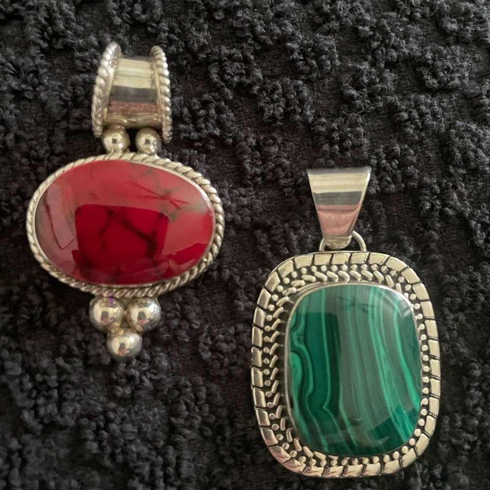 Elegant Silver and Red Pendant Set